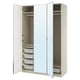 PAX wardrobe, white, mirrored doors, with mesh baskets, hanging rail, pull-out trays.