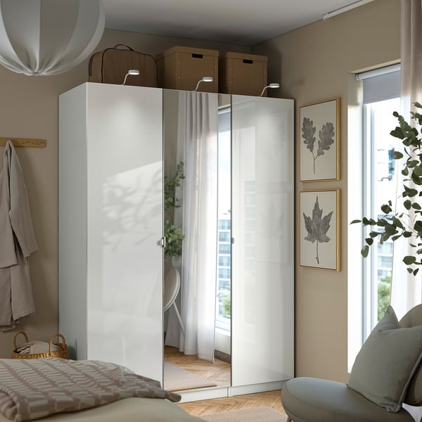 PAX / FARDAL/ÅHEIM Wardrobe combination, high gloss white/mirror glass, 59x23 5/8x79 1/4 "