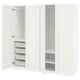 White PAX closet with open sections, shelves, and drawers.