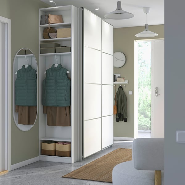 PAX / MEHAMN/AULI Wardrobe with sliding doors, white aluminum/white white, 66 7/8x26x92 7/8 "