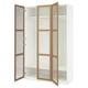 PAX wardrobe, white with wooden doors, frosted glass panels, wall-mounted, four adjustable shelves.