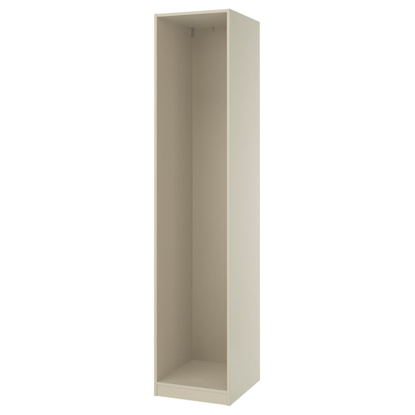 A white ikea PAX wardrobe frame, upright, with a minimalist design and adjustable feet.