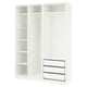 White PAX closet: 3 sections, 2 shelves, 1 drawer, wall-mounted.