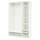 White PAX wardrobe with shelves and mesh baskets for storage.