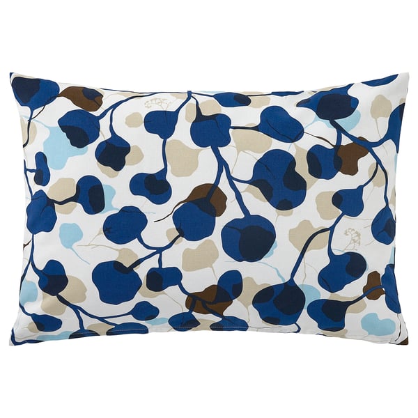 PERSIKOTRÄD Cushion cover, blue/leaf, 16x23 "