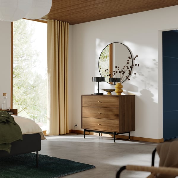 RÅDMANSÖ 3-drawer chest, brown walnut effect, 35 3/8x18 7/8x31 3/4 "