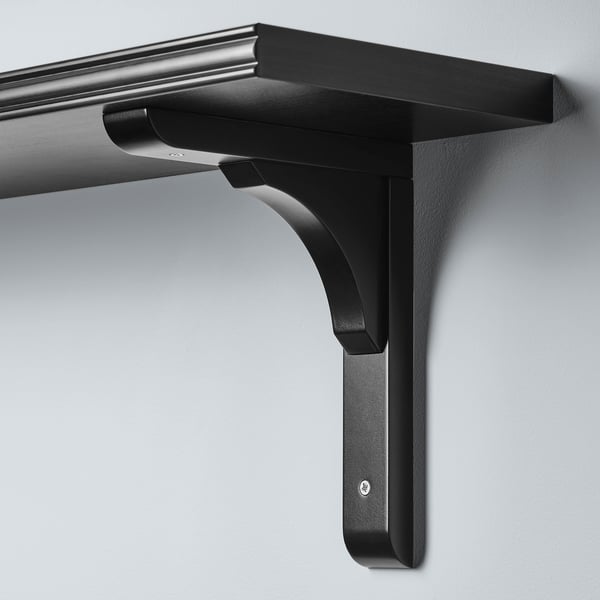 Black hanging shelf bracket, modern design, sturdy and minimalist.
