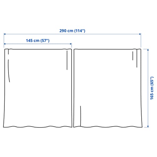RITVA Curtains with tie-backs, 1 pair, gray-blue/with heading tape, 57x65 "