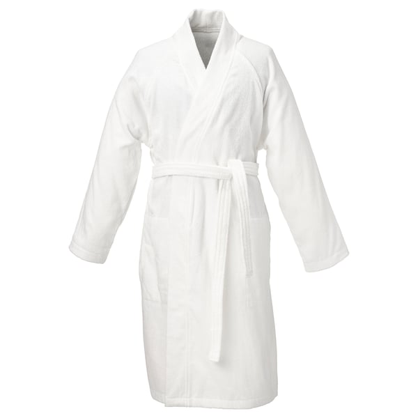 ROCKÅN white bathrobe, 100% cotton, terry exterior and interior, adjustable belt, side pockets, loose sleeves.