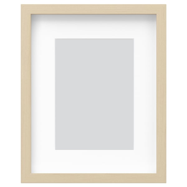 RÖDALM picture frame: light wood, rectangular, minimalist design, with a white mount, suitable for various orientations.