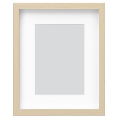 RÖDALM picture frame: light wood, rectangular, minimalist design, with a white mount, suitable for various orientations.