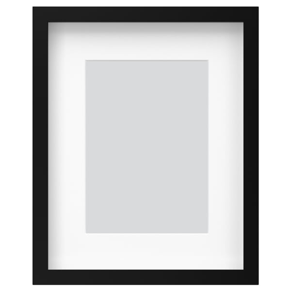 Black RÖDALM picture frame with white mat, rectangular shape, modern design.