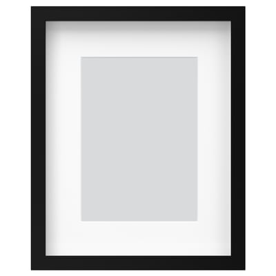 Black RÖDALM picture frame with white mat, rectangular shape, modern design.