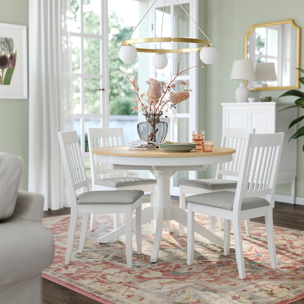 ROSENTORP / NÄSINGE Table and 4 chairs, ash veneer white/Tibbleby beige-grey white, 43 1/4/61 "