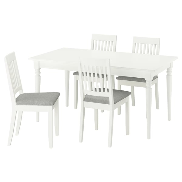 ROSENTORP dining set: rectangular table, 4 grey chairs.