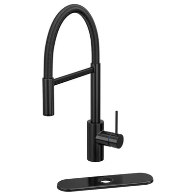 SALLSJÖN matte black kitchen tap with high-arc gooseneck, dual-spray pull-down spout.