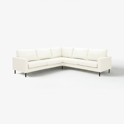 SALTSJÖBADEN white l-shape sofa, sleek design, soft cushions, dark legs.