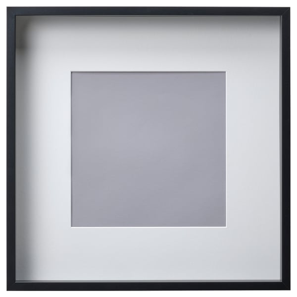 SANNAHED black picture frame with grey mat, square shape, safe plastic front.