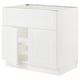 Displays a SEKTION kitchen unit in white with a modern design, featuring a large cabinet and a drawer.