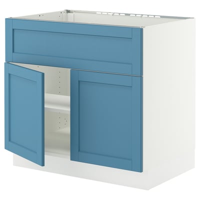 SEKTION Base cab f cktop/int extr w 2 doors, white/Lerhyttan blue, 36x24x30 "