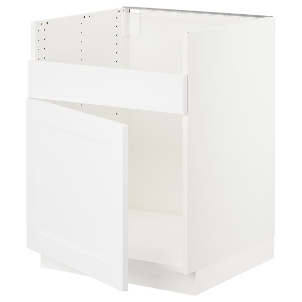 SEKTION white kitchen cabinet, sleek modern design, durable fiberboard, squared shape, minimalist look.