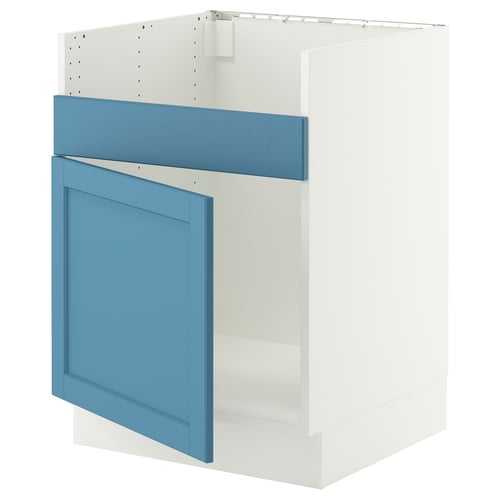 SEKTION Base cab f HAVSEN single bowl sink, white/Lerhyttan blue, 24x24x30 "