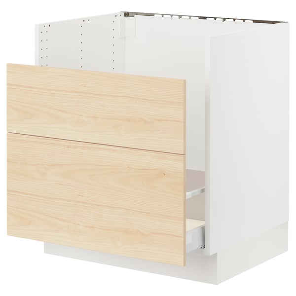 White SEKTION kitchen cabinet with light ash wood drawer, modern design.