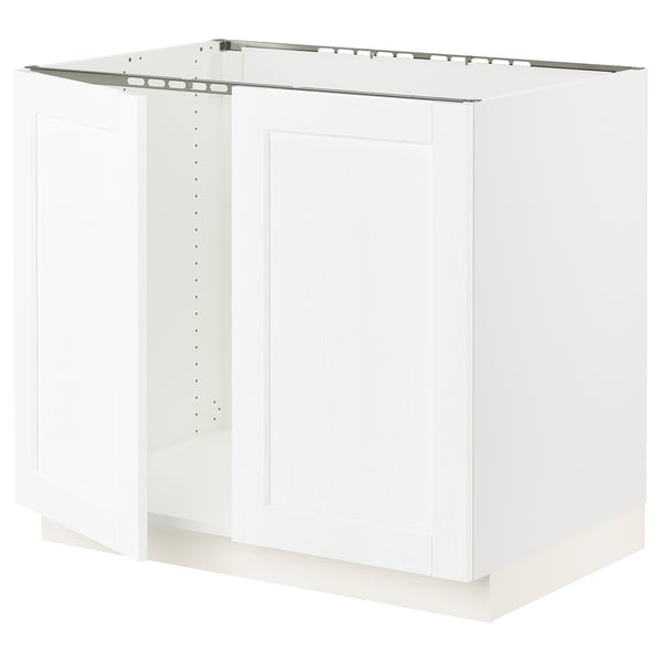 SEKTION white cabinet; modern kitchen unit; sleek, square shape; three panels.
