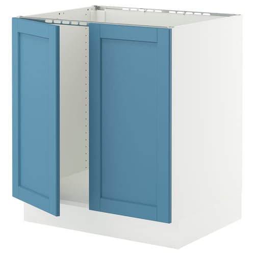 SEKTION Base cabinet for sink + 2 doors, white/Lerhyttan blue, 30x24x30 "