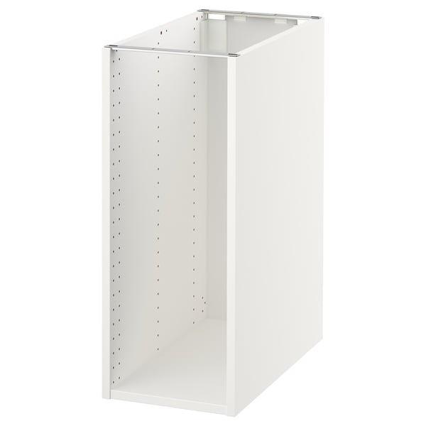 A white SEKTION kitchen cabinet with a rectangular shape and multiple pre-drilled holes for adjustable shelving.