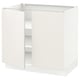A SEKTION white kitchen cabinet without doors, highlighting its open shelving feature and sturdy frame construction.