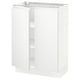 A white ikea SEKTION kitchen cabinet with high gloss doors and a glass top.