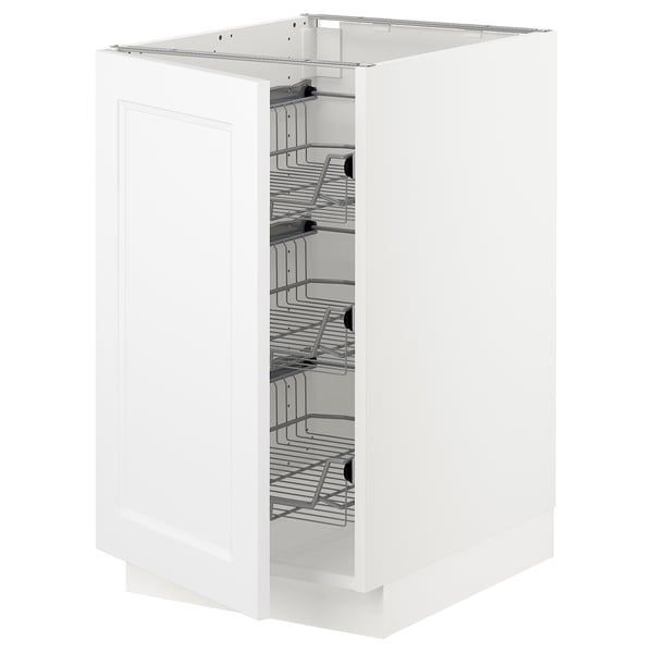 White SEKTION kitchen cabinet with wire baskets.