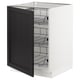 A SEKTION kitchen cabinet with a black stained lerhyttan door and wire shelves. Its white and square-shaped with smooth-run shelves for easy access.