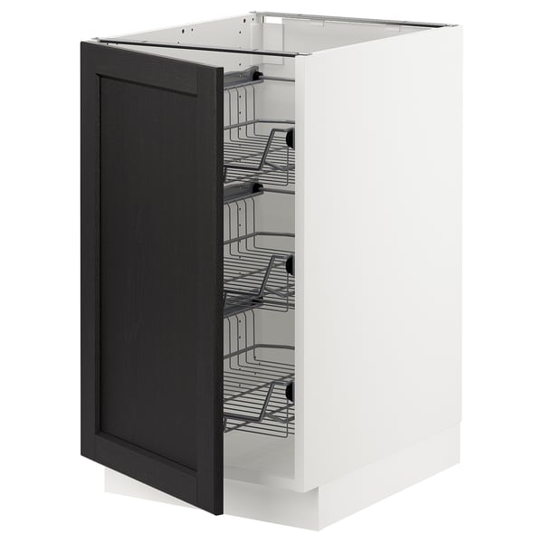 SEKTION kitchen cabinet, white with black stained door, wire baskets, ash & particleboard, rectangular.