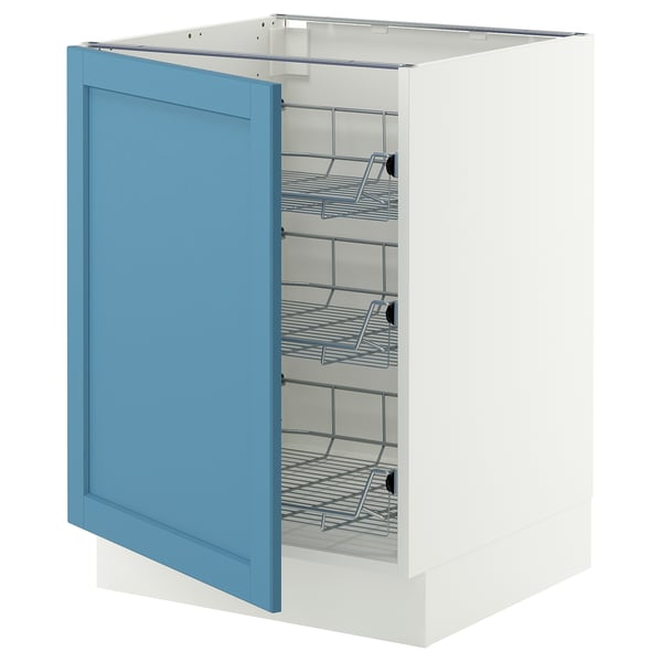SEKTION Base cabinet with wire baskets, white/Lerhyttan blue, 24x24x30 "