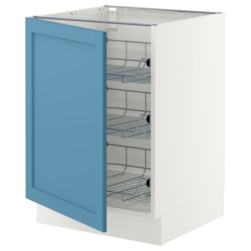SEKTION Base cabinet with wire baskets, white/Lerhyttan blue, 24x24x30 "