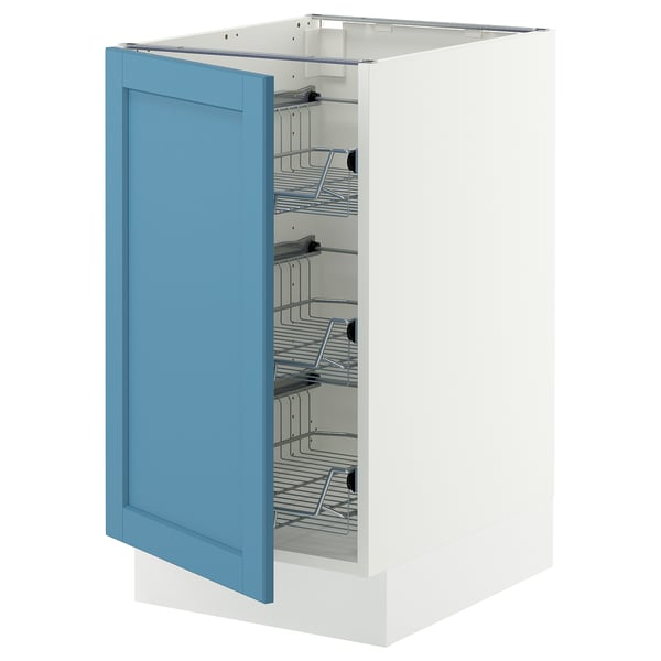 SEKTION Base cabinet with wire baskets, white/Lerhyttan blue, 18x24x30 "