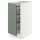 An ikea SEKTION kitchen cabinet with a grey-green matt nickebo door, featuring wire shelves inside.