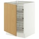 A white SEKTION kitchen cabinet with an open light wooden door, revealing four wire shelves inside.