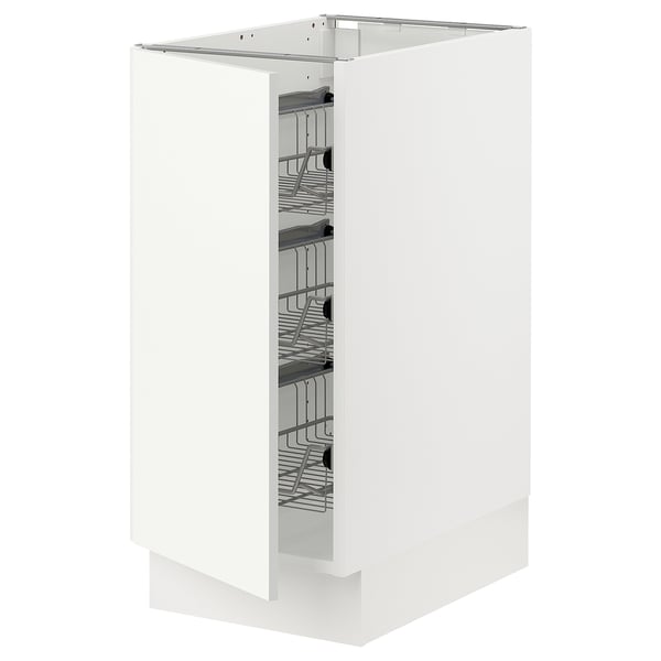 White SEKTION kitchen cabinet, metal shelves.