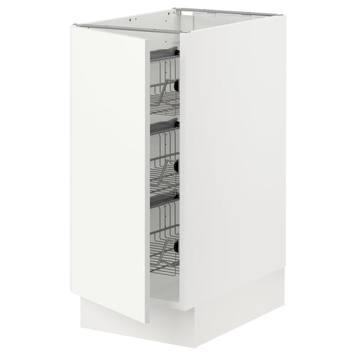 White SEKTION kitchen cabinet, metal shelves.