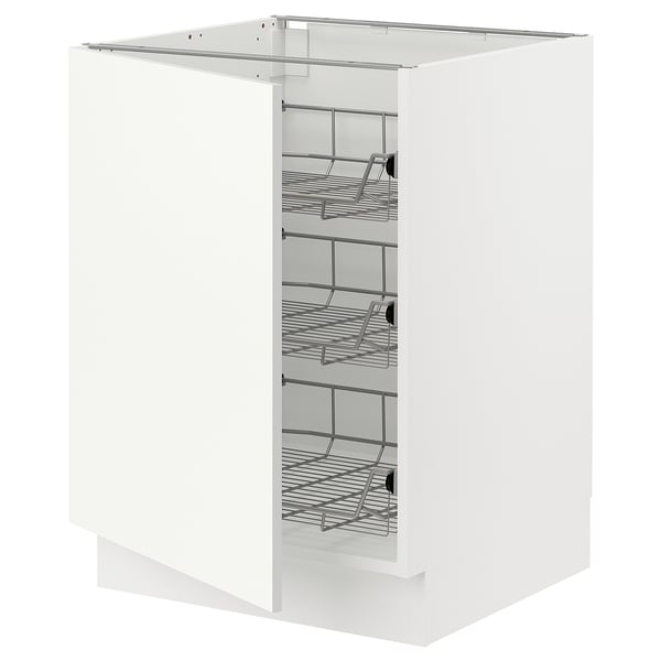 SEKTION, white cabinet with wire shelves, pull-out baskets, right-opening door.