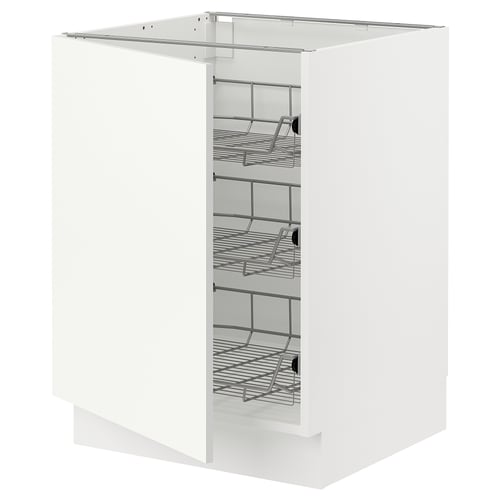 SEKTION, white cabinet with wire shelves, pull-out baskets, right-opening door.