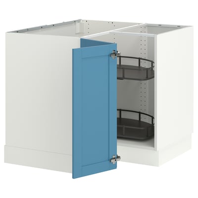 SEKTION Corner base cabinet with carousel, white/Lerhyttan blue, 38x24x30 "