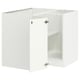 White corner base cabinet unit for kitchen with adjustable shelves.