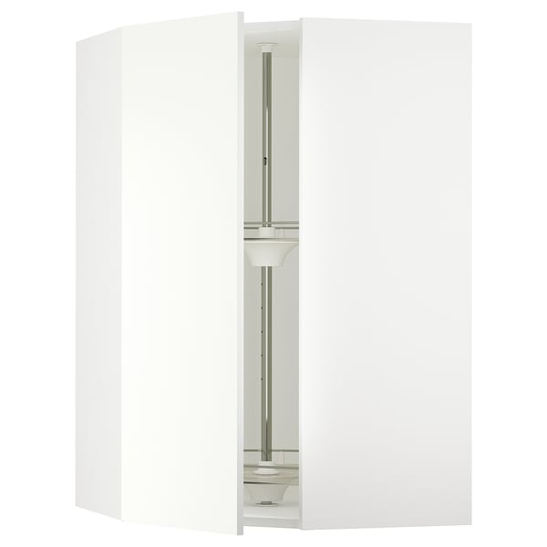 SEKTION white kitchen cabinet, modern design, corner shape, glass shelves, sturdy material.