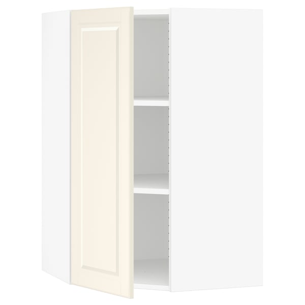 An off-white SEKTION corner wall cabinet with an adjustable shelf.