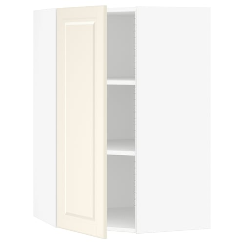 An off-white SEKTION corner wall cabinet with an adjustable shelf.
