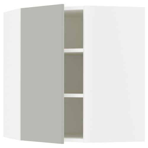White corner kitchen, light grey cabinets